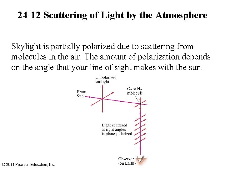 24 -12 Scattering of Light by the Atmosphere Skylight is partially polarized due to