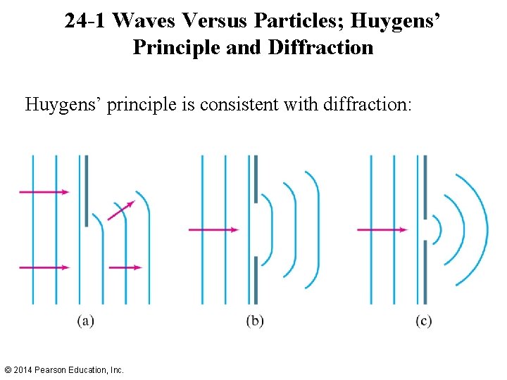 24 -1 Waves Versus Particles; Huygens’ Principle and Diffraction Huygens’ principle is consistent with