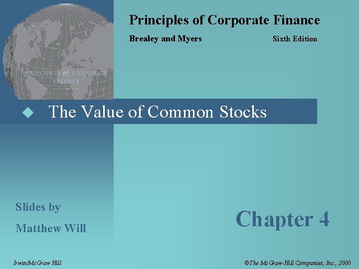 Principles of Corporate Finance Brealey and Myers u Sixth Edition The Value of Common