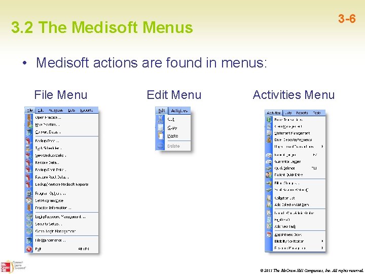 3 -6 3. 2 The Medisoft Menus • Medisoft actions are found in menus: