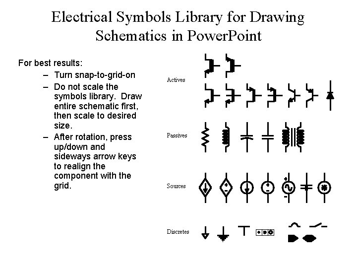 Electrical Symbols Library for Drawing Schematics in Power. Point For best results: – Turn