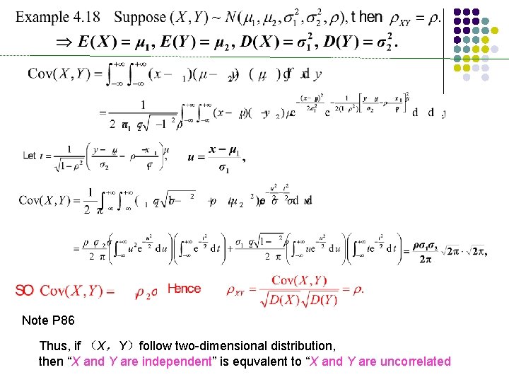 Note P 86 Thus, if （X，Y）follow two-dimensional distribution, then “X and Y are independent”