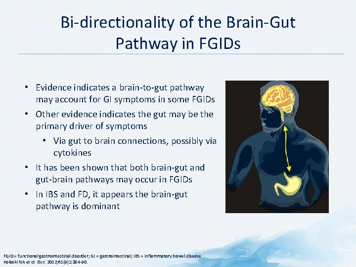 Bi-directionality of the Brain-Gut Pathway in FGIDs • Evidence indicates a brain-to-gut pathway may