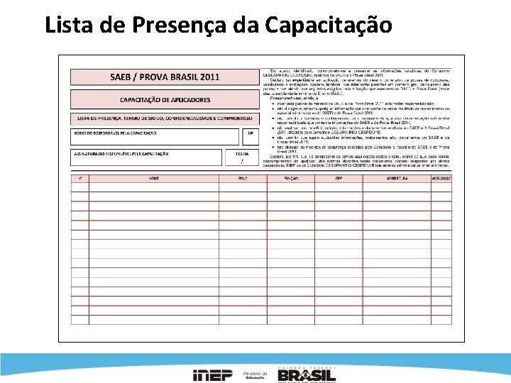 Lista de Presença da Capacitação 