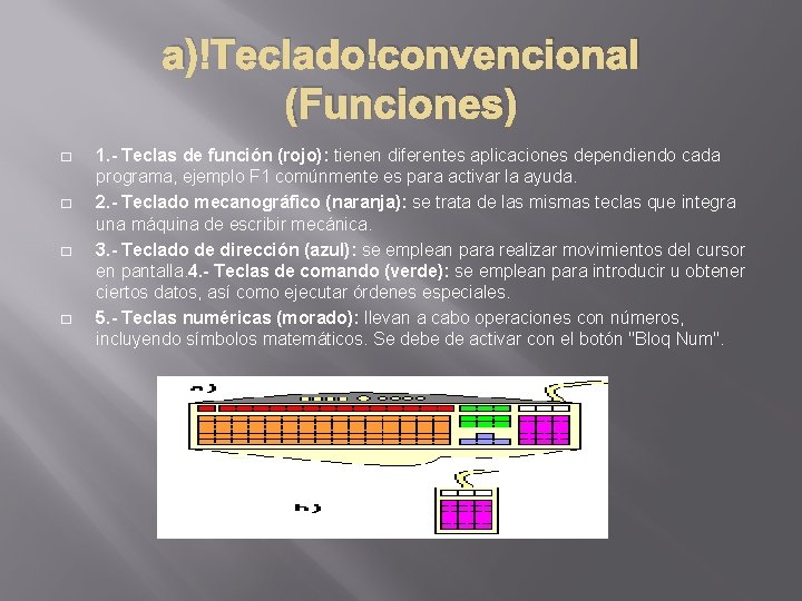 a) Teclado convencional (Funciones) � � 1. - Teclas de función (rojo): tienen diferentes