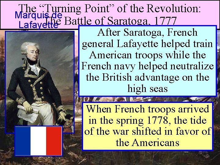 The “Turning Point” of the Revolution: Marquis de The Battle of Saratoga, 1777 Lafayette