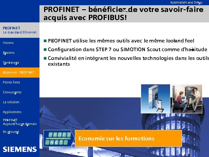 Automation and Drives PROFINET – bénéficiez de votre savoir-faire acquis avec PROFIBUS! PROFINET Le