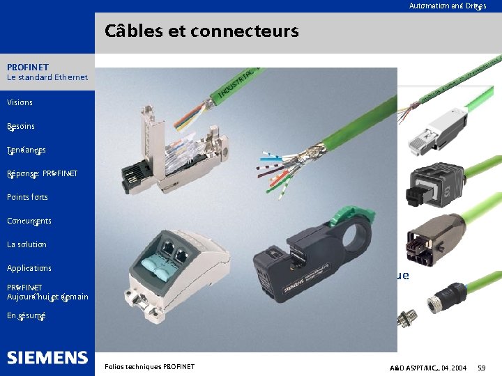 Automation and Drives Câbles et connecteurs PROFINET Le standard Ethernet Visions Besoins Technique de