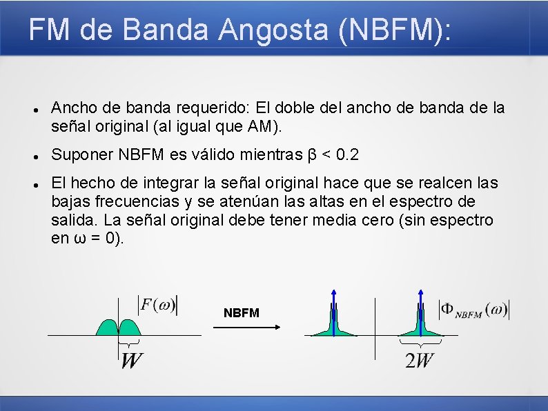 FM de Banda Angosta (NBFM): Ancho de banda requerido: El doble del ancho de