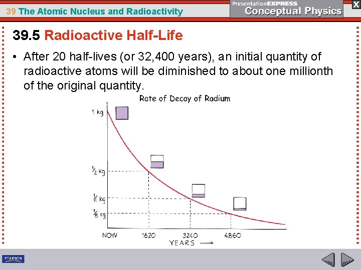 39 The Atomic Nucleus and Radioactivity 39. 5 Radioactive Half-Life • After 20 half-lives