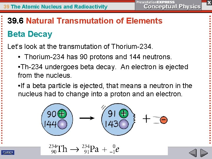 39 The Atomic Nucleus and Radioactivity 39. 6 Natural Transmutation of Elements Beta Decay