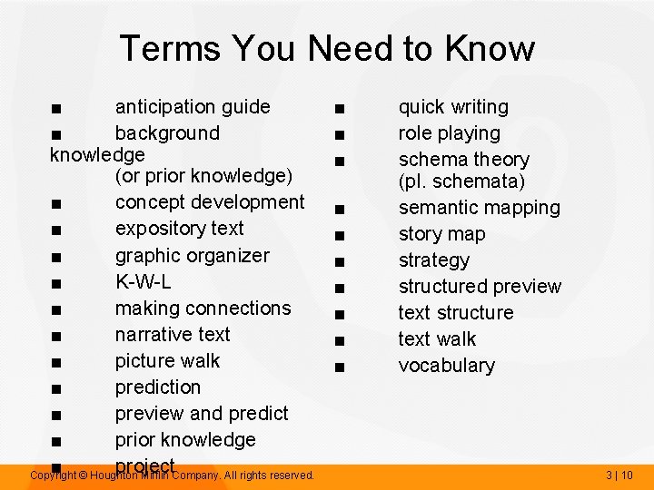 Terms You Need to Know ■ anticipation guide ■ background knowledge (or prior knowledge)