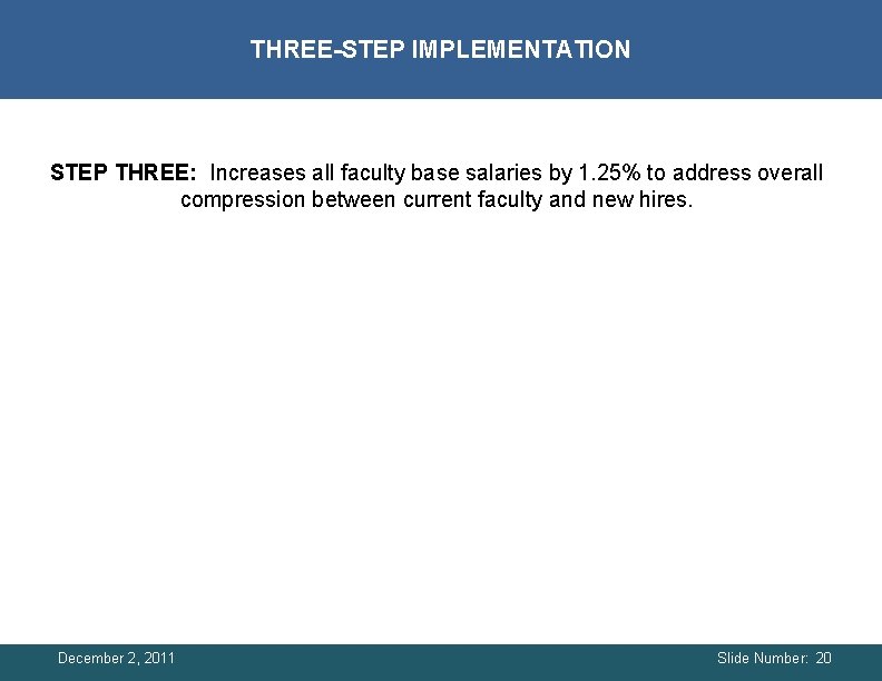 THREE-STEP IMPLEMENTATION STEP THREE: Increases all faculty base salaries by 1. 25% to address THREE-STEP IMPLEMENTATION STEP THREE: Increases all faculty base salaries by 1. 25% to address