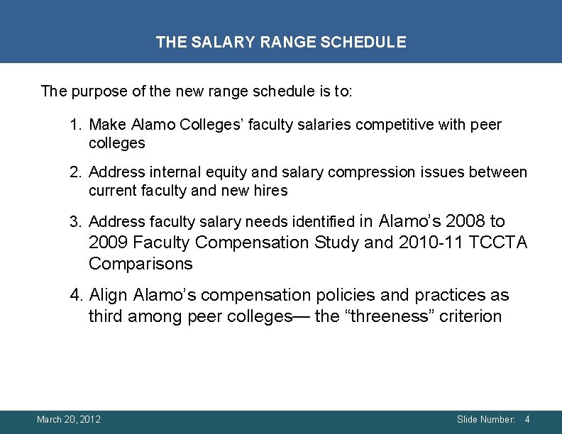 THE SALARY RANGE SCHEDULE The purpose of the new range schedule is to: 1. THE SALARY RANGE SCHEDULE The purpose of the new range schedule is to: 1.