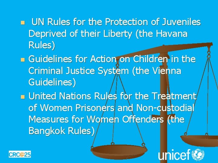 n n n UN Rules for the Protection of Juveniles Deprived of their Liberty