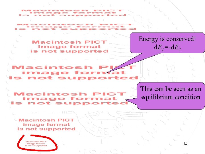 Energy is conserved! d. E 1=-d. E 2 This can be seen as an