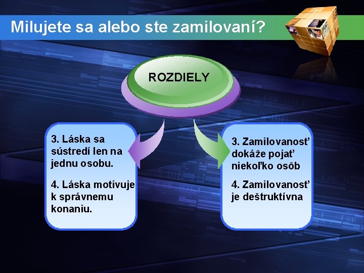 Milujete sa alebo ste zamilovaní? ROZDIELY 3. Láska sa sústredí len na jednu osobu.