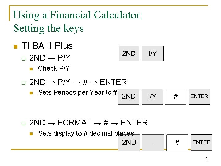 Using a Financial Calculator: Setting the keys n TI BA II Plus q 2