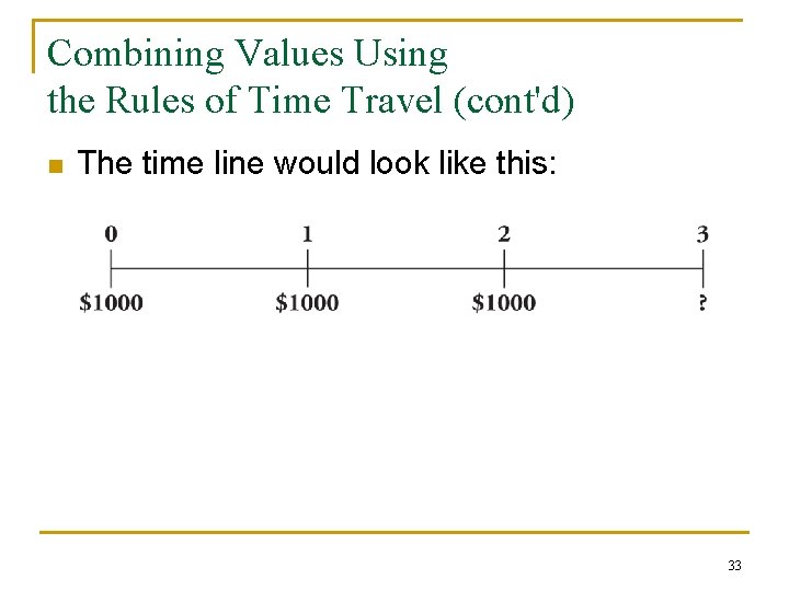 Combining Values Using the Rules of Time Travel (cont'd) n The time line would