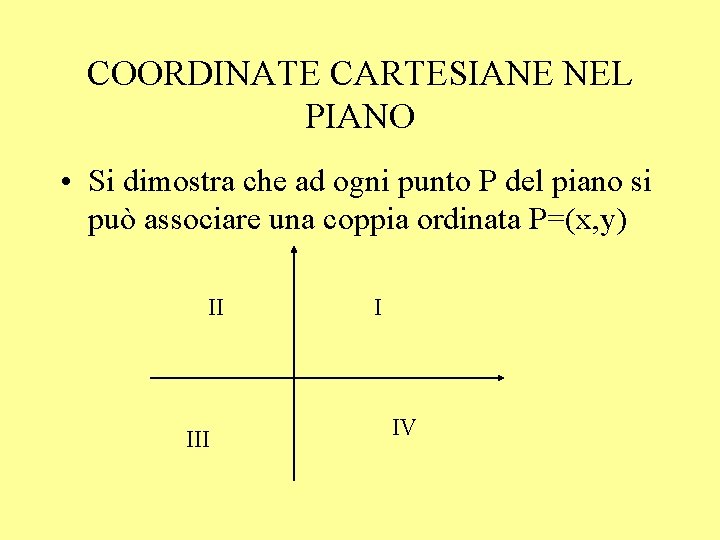 COORDINATE CARTESIANE NEL PIANO • Si dimostra che ad ogni punto P del piano