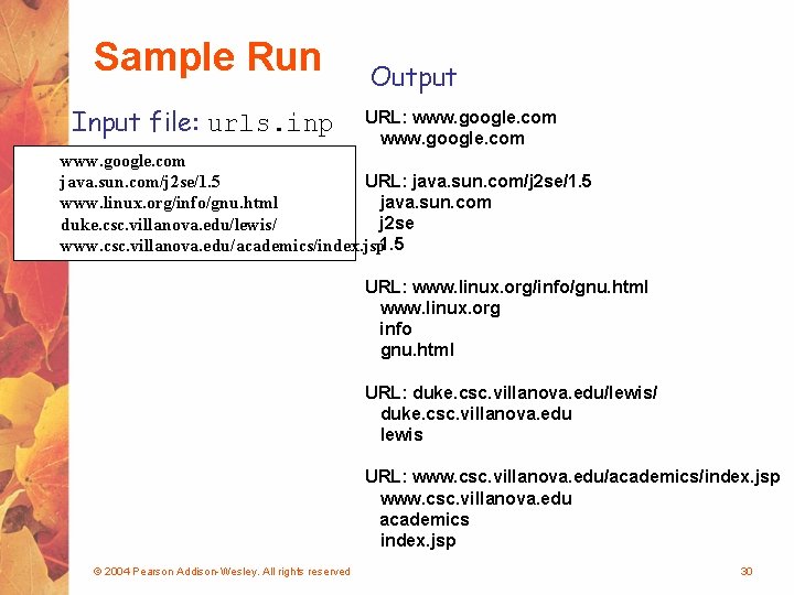 Sample Run Input file: urls. inp Output URL: www. google. com URL: java. sun.
