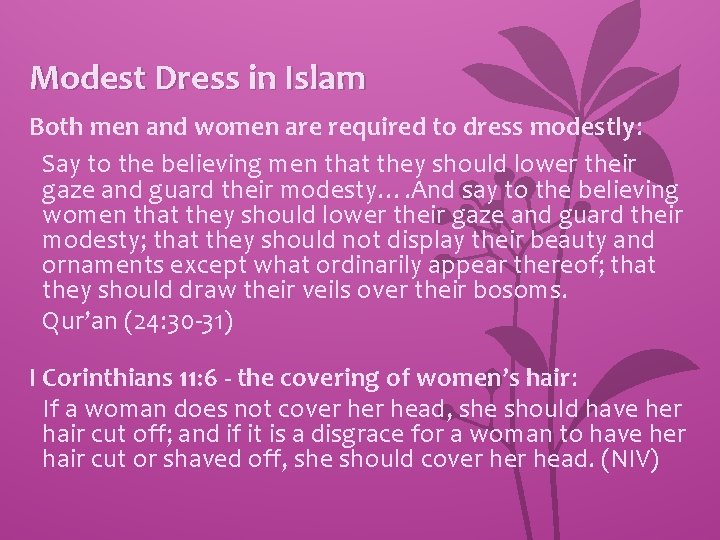 Modest Dress in Islam Both men and women are required to dress modestly: Say