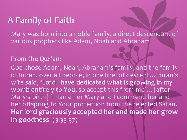 A Family of Faith Mary was born into a noble family, a direct descendant