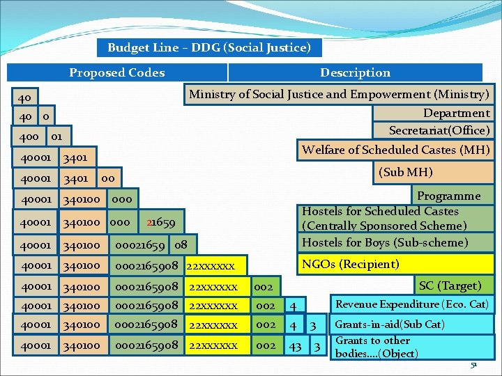 Budget Line – DDG (Social Justice) Proposed Codes Description Ministry of Social Justice and