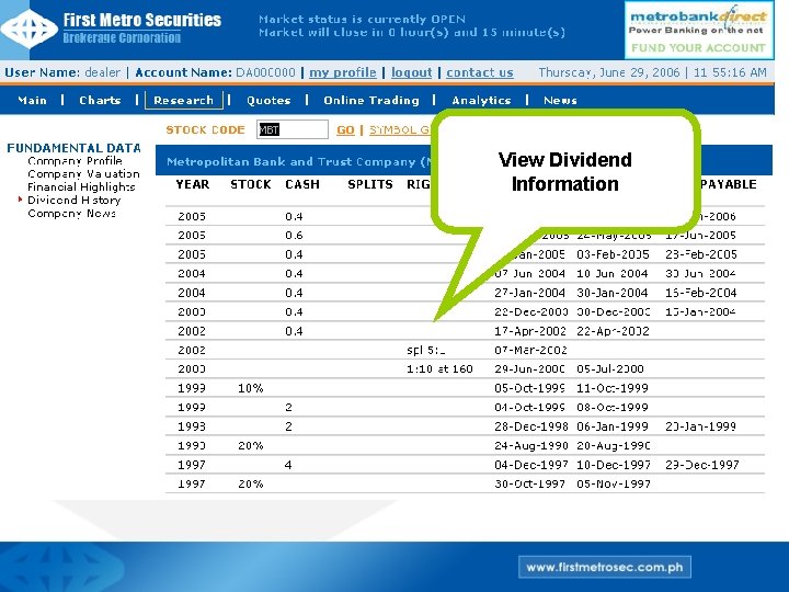 View Dividend Information 