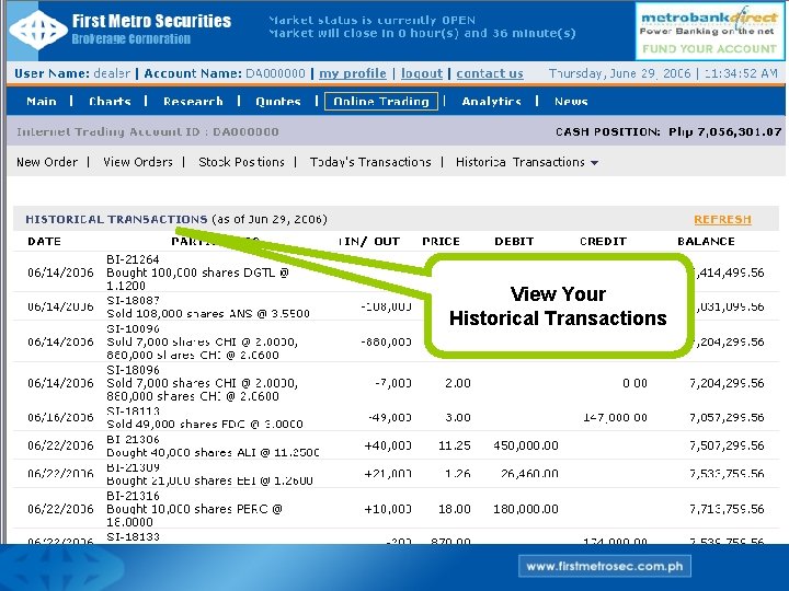 View Your Historical Transactions 