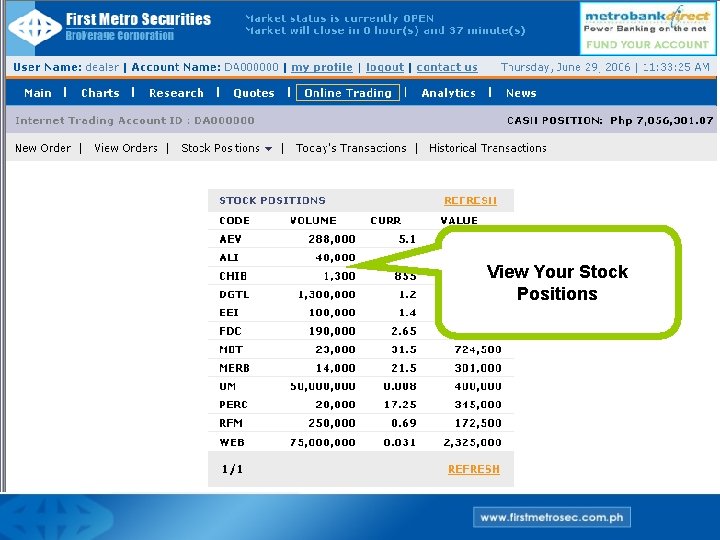 View Your Stock Positions 