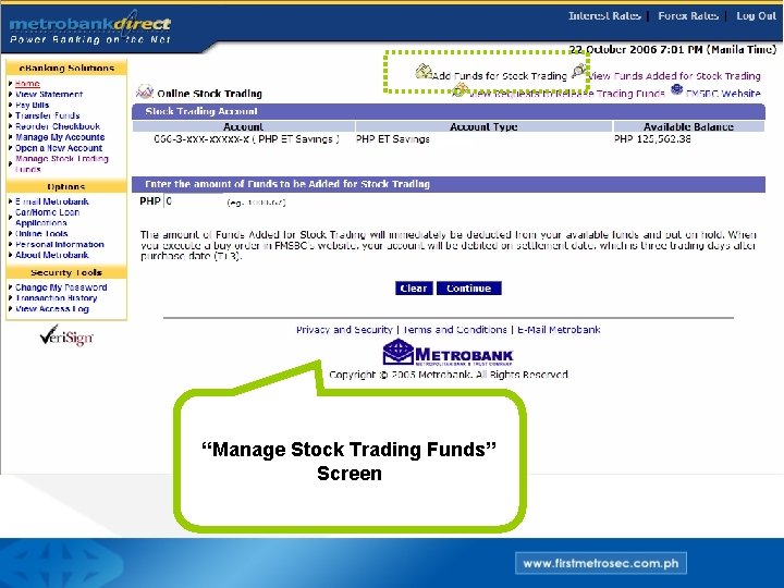 “Manage Stock Trading Funds” Screen 