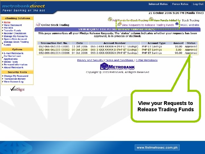 View your Requests to Release Trading Funds 
