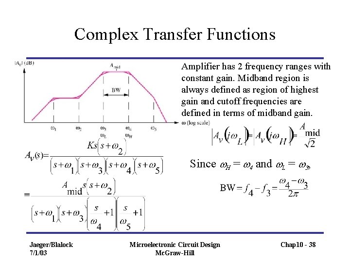 Complex Transfer Functions Amplifier has 2 frequency ranges with constant gain. Midband region is