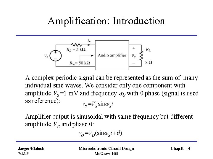 Amplification: Introduction A complex periodic signal can be represented as the sum of many