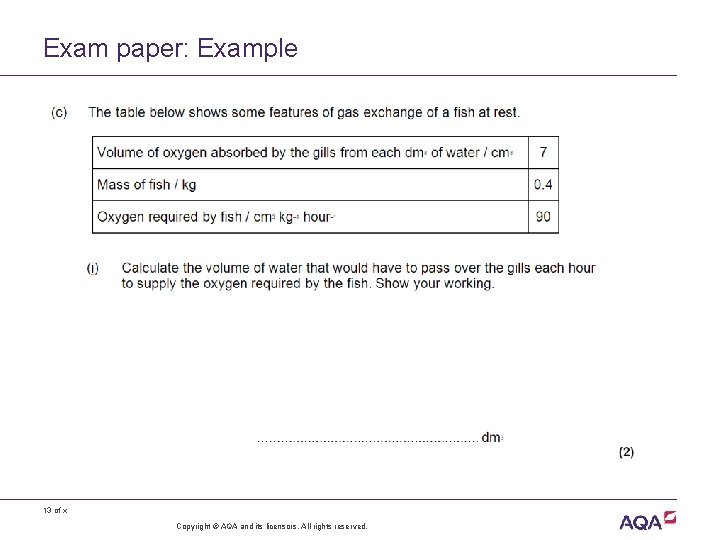 Exam paper: Example 13 of x Copyright © AQA and its licensors. All rights Exam paper: Example 13 of x Copyright © AQA and its licensors. All rights