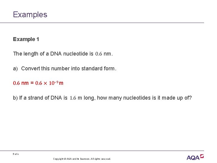 Examples Example 1 The length of a DNA nucleotide is 0. 6 nm. a) Examples Example 1 The length of a DNA nucleotide is 0. 6 nm. a)