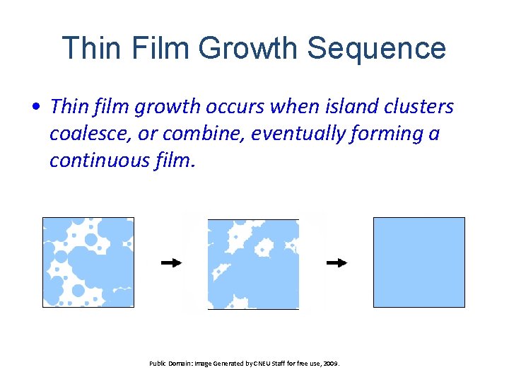 Thin Film Growth Sequence • Thin film growth occurs when island clusters coalesce, or