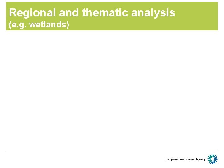 Regional and thematic analysis (e. g. wetlands) 