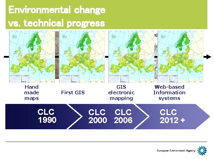 Environmental change … and mapping vs. technical progress Hand made maps CLC 1990 First