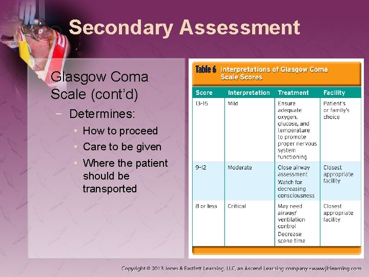 Secondary Assessment • Glasgow Coma Scale (cont’d) − Determines: • How to proceed •