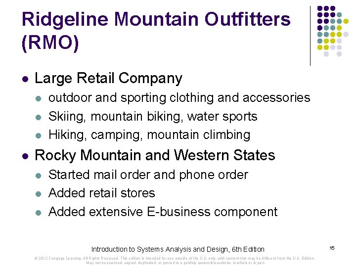 Ridgeline Mountain Outfitters (RMO) l Large Retail Company l l outdoor and sporting clothing