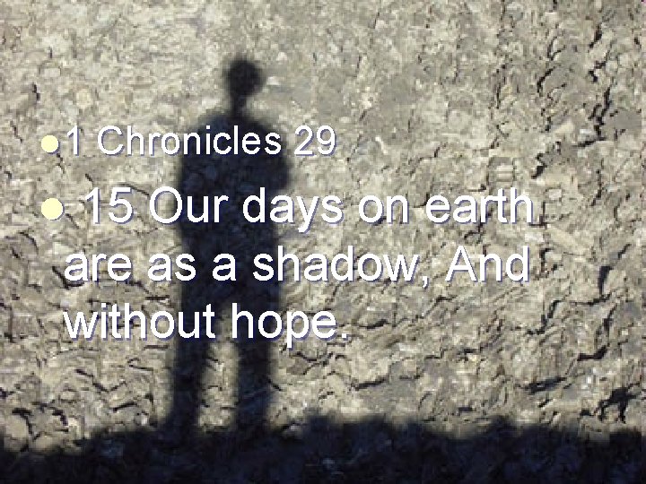 l 1 Chronicles 29 15 Our days on earth are as a shadow, And