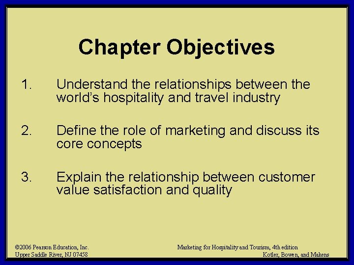 Chapter Objectives 1. Understand the relationships between the world’s hospitality and travel industry 2.