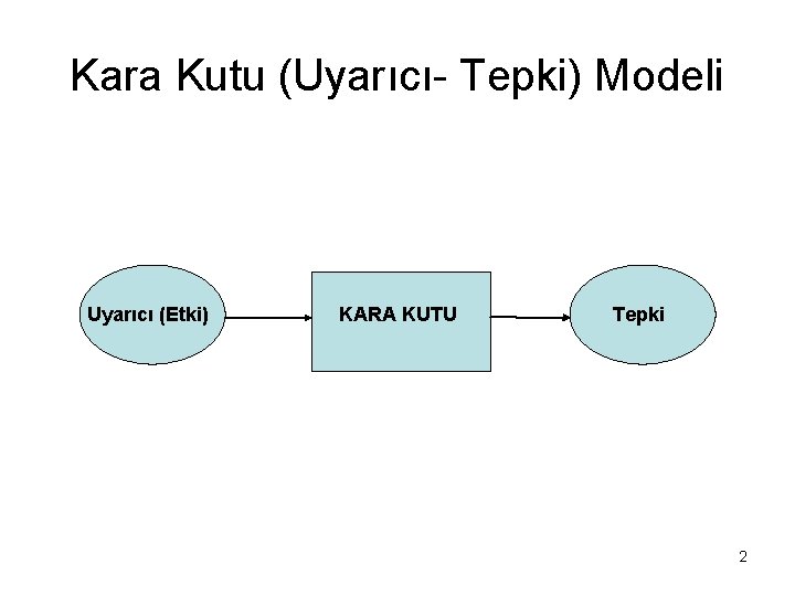 Kara Kutu (Uyarıcı- Tepki) Modeli Uyarıcı (Etki) KARA KUTU Tepki 2 