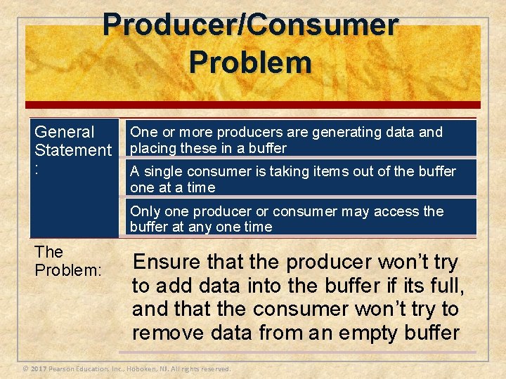 Producer/Consumer Problem General Statement : One or more producers are generating data and placing