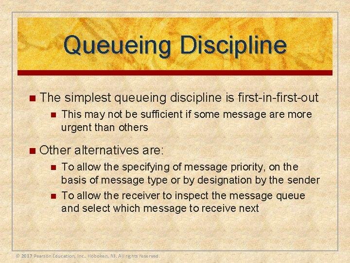 Queueing Discipline n The simplest queueing discipline is first-in-first-out n n This may not