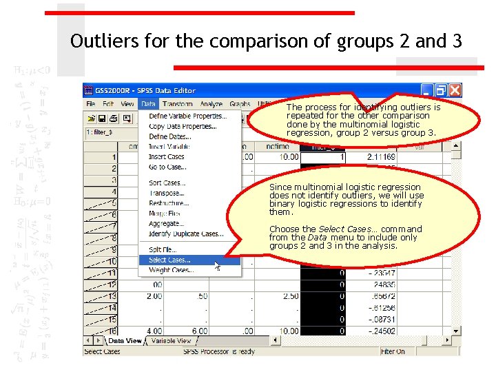 Outliers for the comparison of groups 2 and 3 The process for identifying outliers