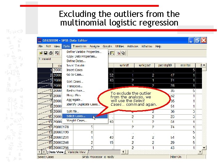 Excluding the outliers from the multinomial logistic regression To exclude the outlier from the