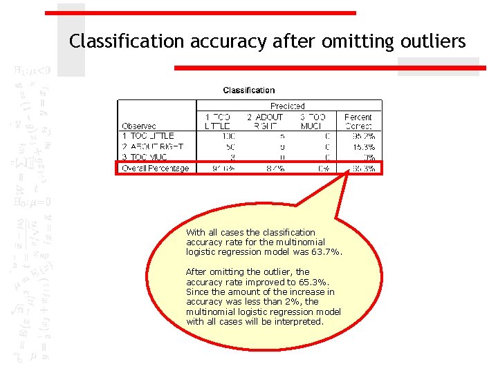 Classification accuracy after omitting outliers With all cases the classification accuracy rate for the